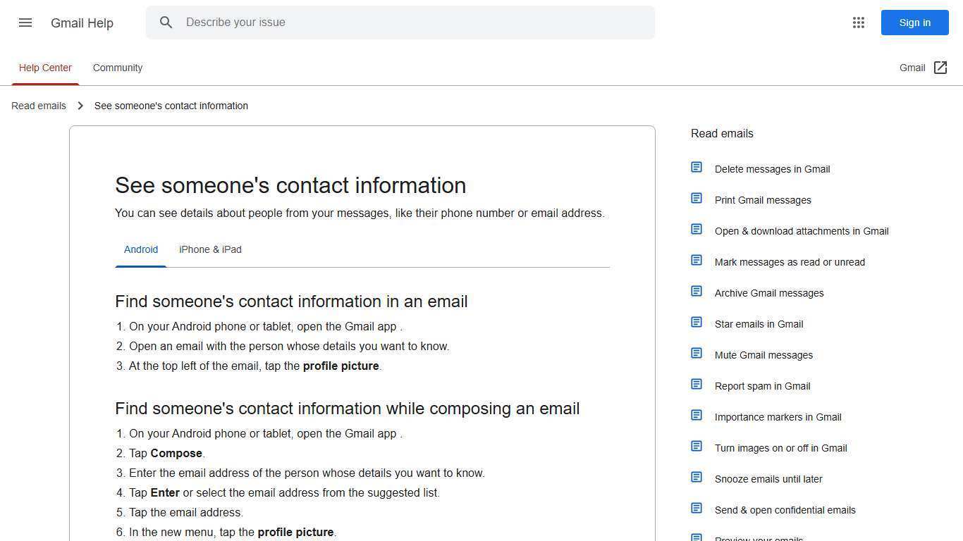 See someone's contact information - Android - Gmail Help